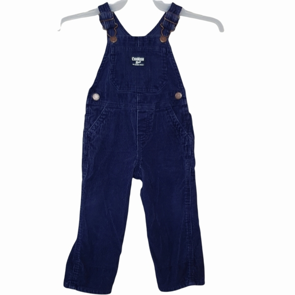 OshKosh B'gosh Blue Plaid Corduroy Vestbak Overalls Bibs Baby Boys Size 18M - Picture 1 of 4